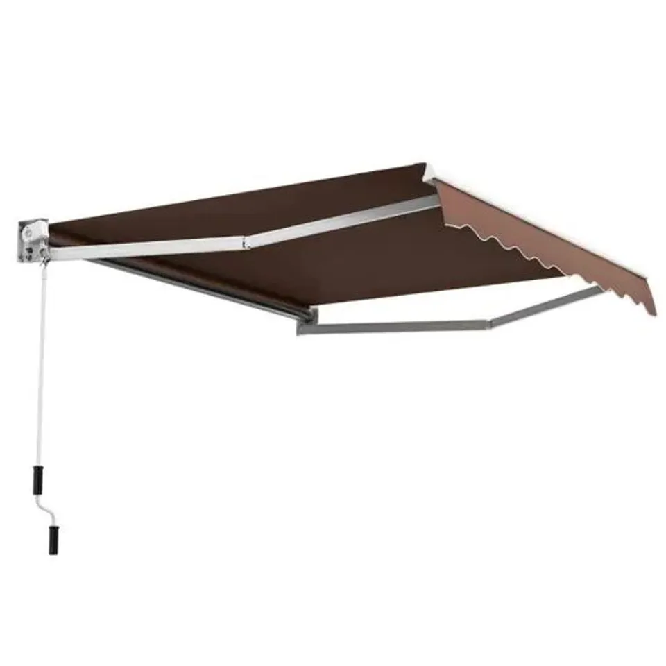 BOXED COSTWAY ALUMINUM PATIO SUN SHADE WITH CRANK HANDLE AND WATER-RESISTANT POLYESTER-BROWN