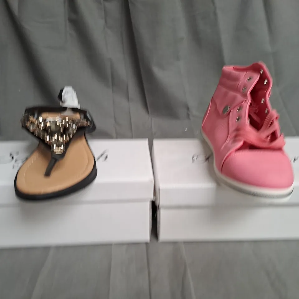 BOXED LOT OF APPROX. 10 PAIRS OF LADIES SHOES. VARIOUS SIZES. 2 DIFFERENT COLOURS AND STYLES