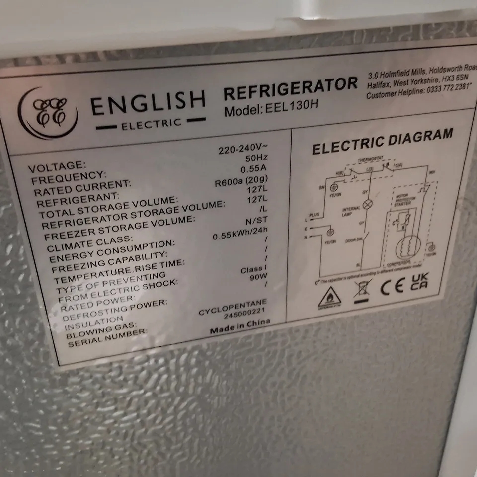 ENGLISH ELECTRIC 55CM UNDER COUNTER LARDER FRIDGE, WHITE