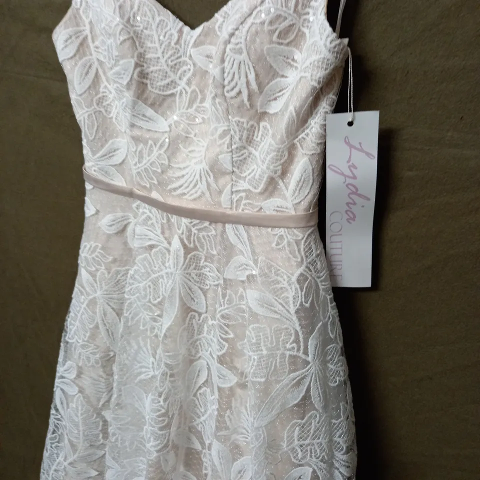 LYDIA COUTURE NET OVERLAY WEDDING DRESS IN NUDE AND WHITE - 10