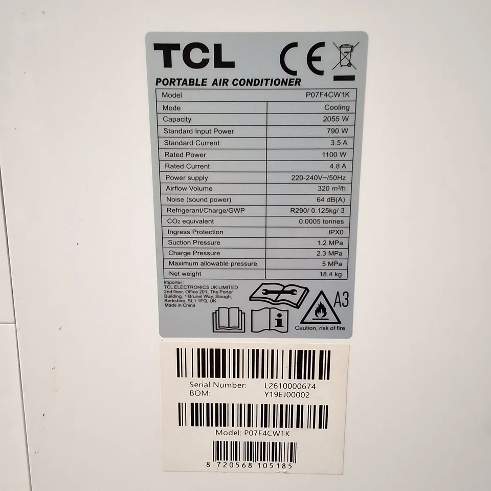 UNBOXED TCL PORTABLE AIR CONDITIONER MODEL P07F4CW1K