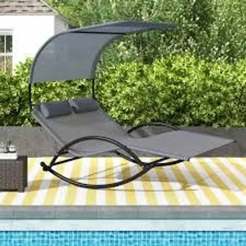BOXED COSTWAY 2 SEATER GREY GARDEN ROCKING SUN LOUNGER WITH CANOPY