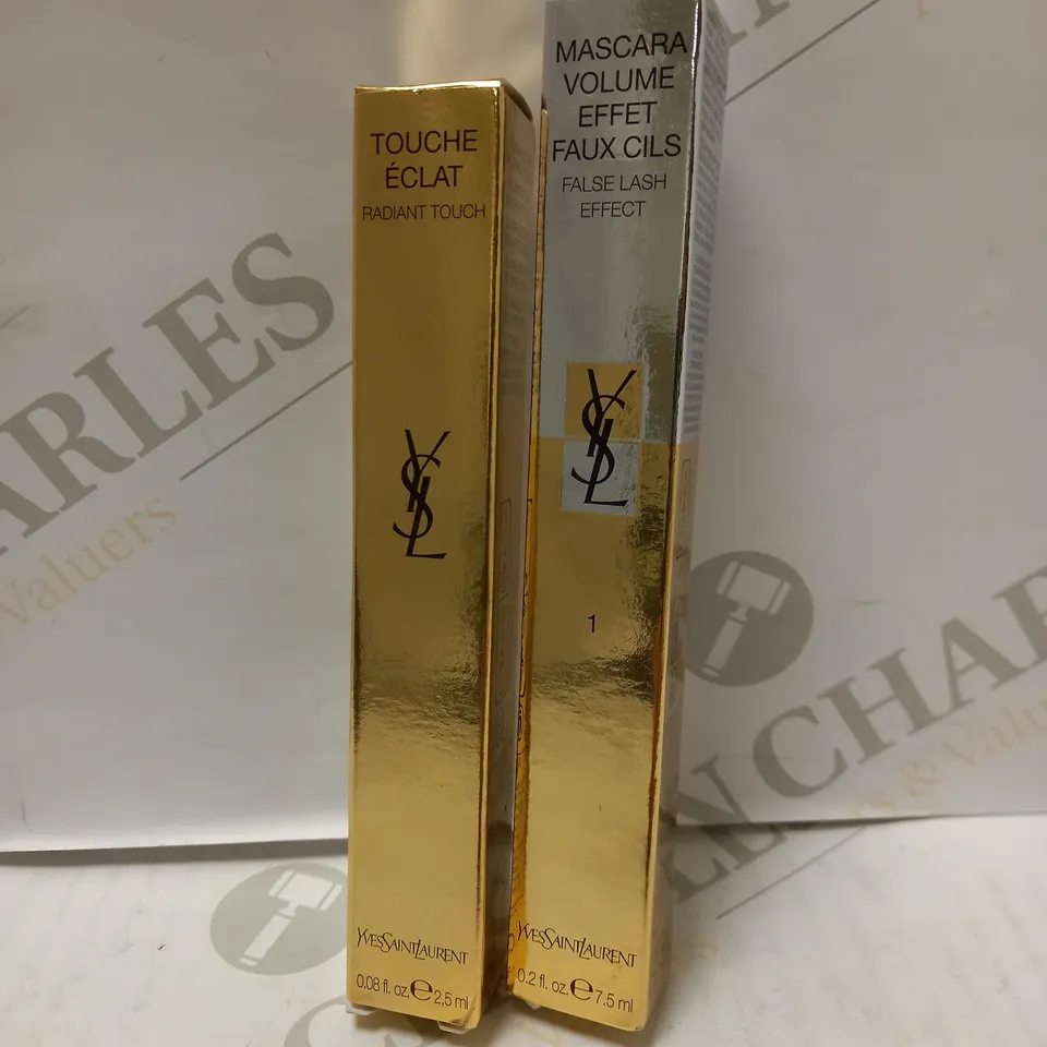 LOT OF 2 YVES SAINT LAURENT PRODUCTS TO INCLUDE VOLUME FALSE LASH BLACK MASCARA & TOUCHE ECLAT LUMINOUS RADIANCE #01