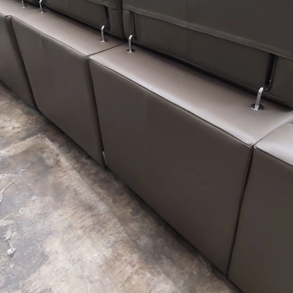 QUALITY ITALIAN DESIGNER RICCARDO CORNER GROUP WITH CHAISE & ADJUSTABLE HEADRESTS MUD GREY LEATHER 