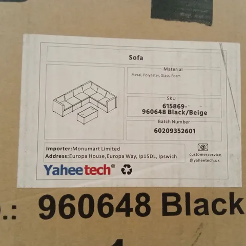 BOXED YAHEETECH OUTDOOR PATIO SOFA SET - BLACK/BEIGE (3 BOXES)