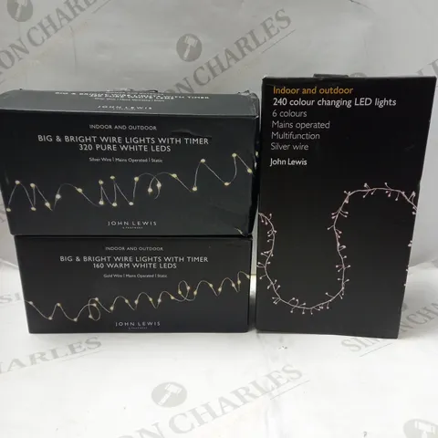 LOT OF 3 ASSORTED LED LIGHTS TO INCLUDE SILVER WIRE MULTIFUNCTION LIGHTS, WHITE WIRE LIGHTS