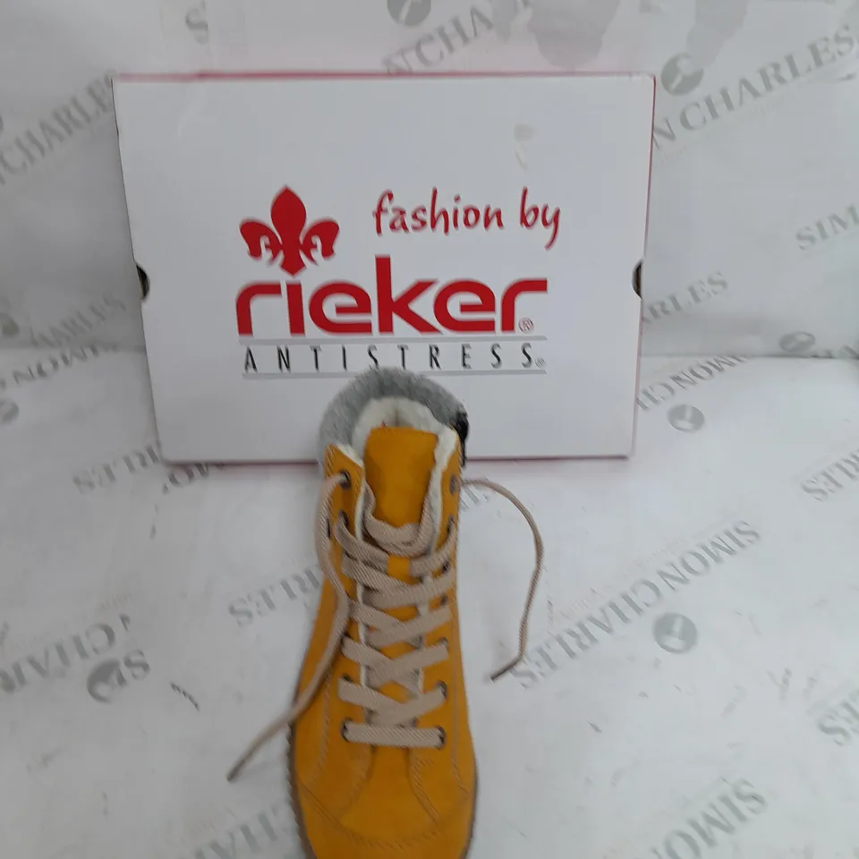 BOXED RIEKER LACE UP BOOTS IN YELLOW SIZE 6