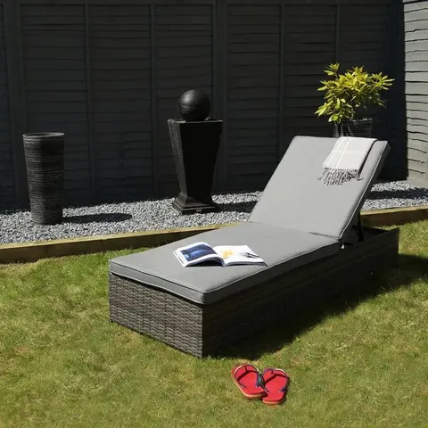 BOXED RATTAN EFFECT LOUNGER WITH ADJUSTABLE BACK - GREY (1 BOX)