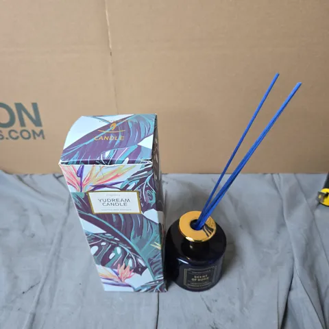 YUDREAM CANDLE REED DIFFUSER – FRAGRANCE SET WITH 3 BLUE REEDS, BLACK BOTTLE .