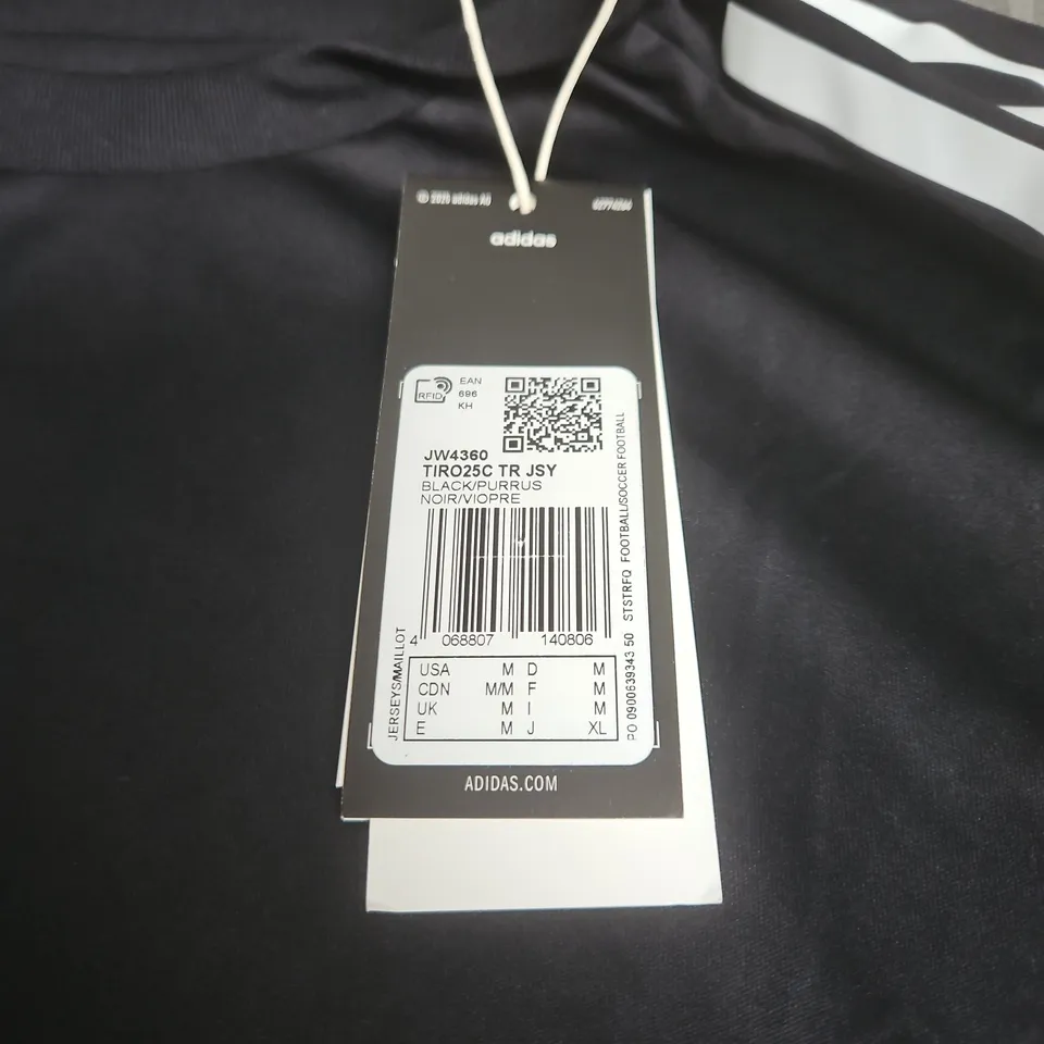 ADIDAS TIRO 25 JERSEY – BLACK WITH PURPLE PANELS, NEON PIPING – SIZE M 