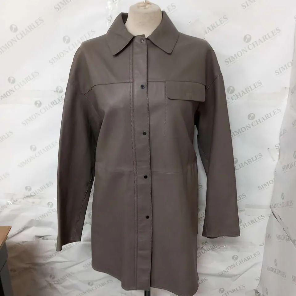 MASSIMO DUTTI GREY NATURAL LEATHER JACKET SIZE 12