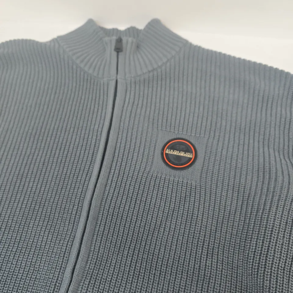 NAPAPIJRI GREY RIBBED ZIP CARDIGAN JACKET - LARGE