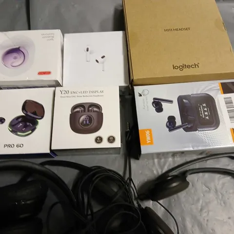 LOT OF APPROXIMATELY 15 ASSORTED AUDIO ITEMS TO INCLUDE LOGITECH HEADSET, TWS EARBUDS AND ON-EAR HEADPHONES