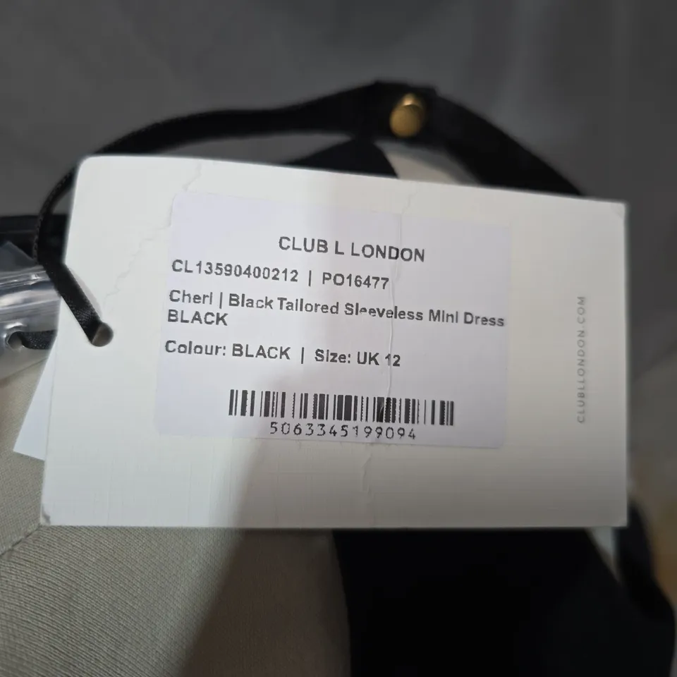 CLUB L LONDON BLACK SLEEVELESS TAILORED MINI DRESS – UK 12 (TAGS ATTACHED)