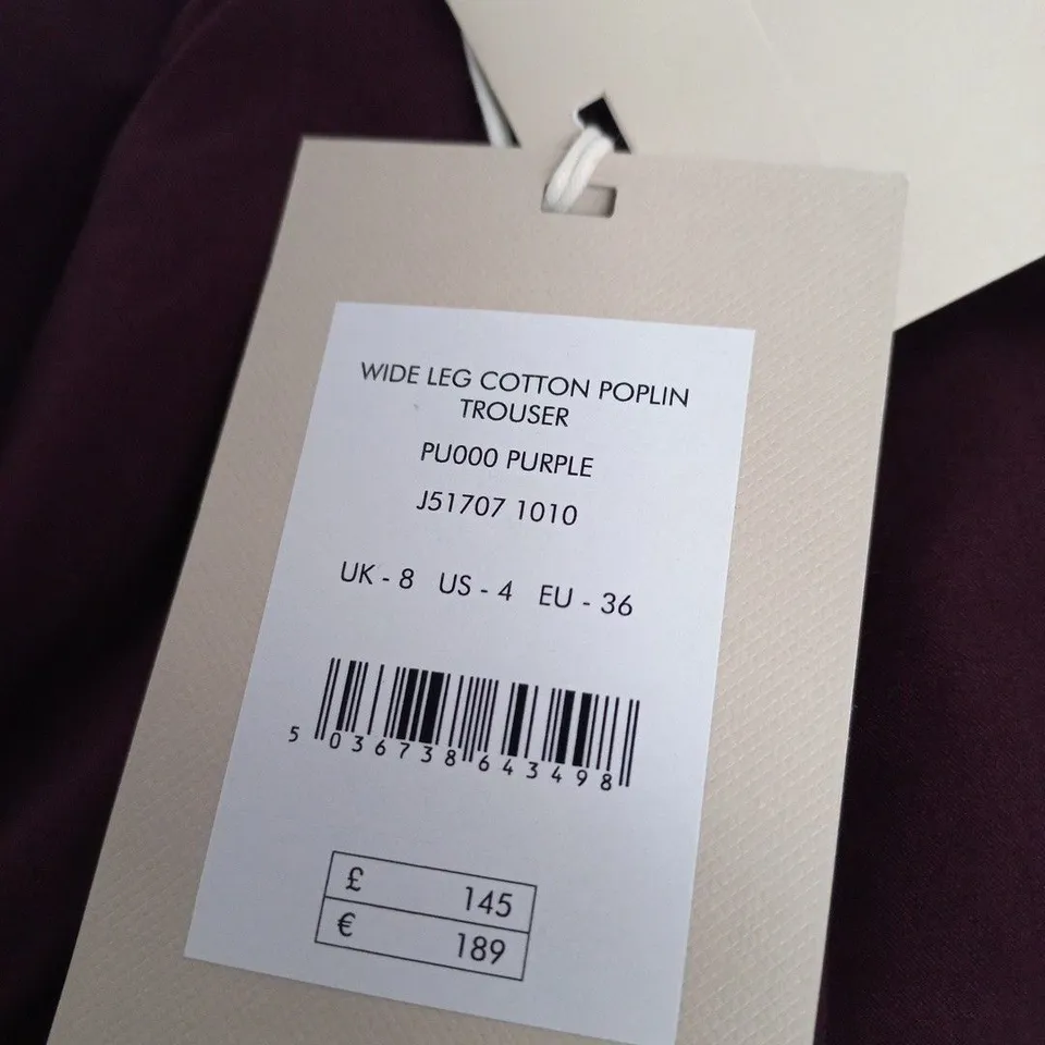 JIGSAW WIDE LEG COTTON POPLIN TROUSERS – PURPLE, UK 8