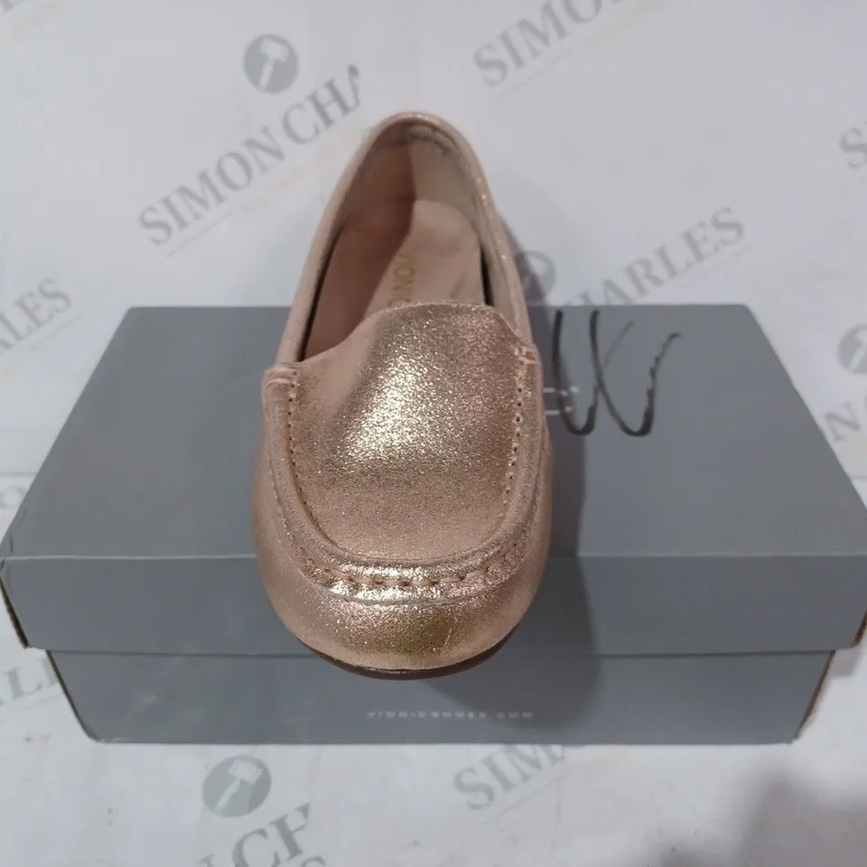 BOXED PAIR OF VIONIC DEBBIE LOAFERS IN ROSE GOLD COLOUR SIZE 4.5