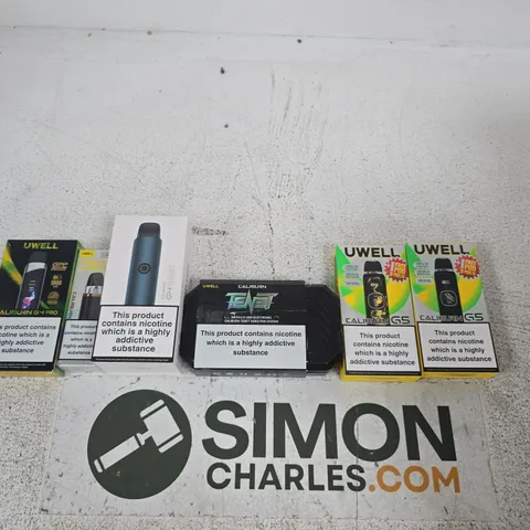 APPROXIMATELY 20 ASSORTED E-CIG PRODUCTS AND ACCESSORIES TO INCLUDE CALIBURN, GEEKVAPE ETC 