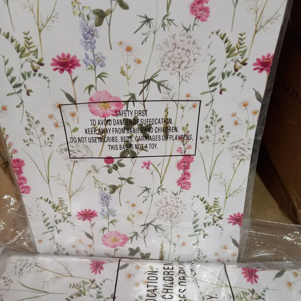 LOT OF LARGE QUANTITY OF GIFTWRAP & TAGS - 1 BOX OF DINOSAUR THEME AND 1 BOX OF FLORAL THEME