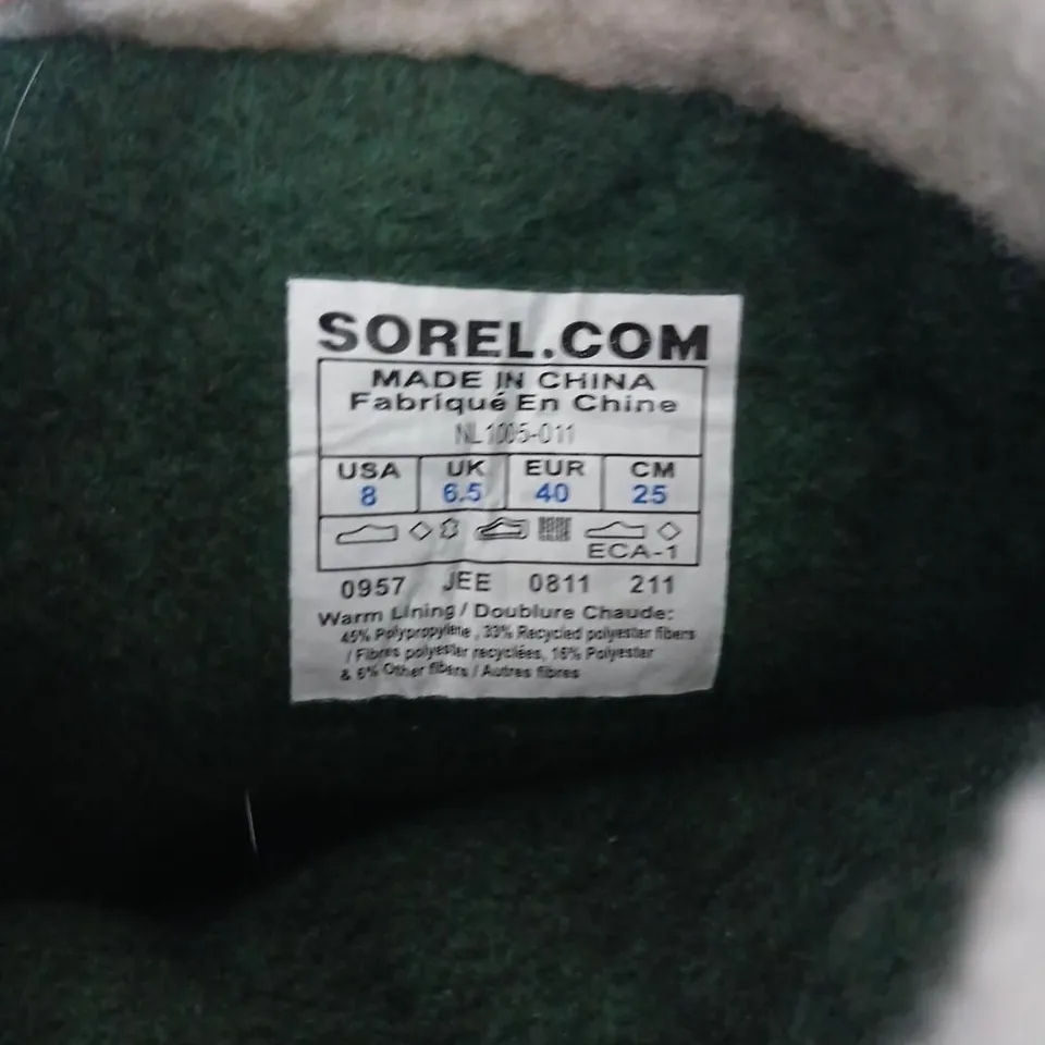 SOREL WOMEN'S CARIBOU WINTER BOOTS – DARK GREEN WITH FAUX SHEARLING, UK 6.5 (US 8)