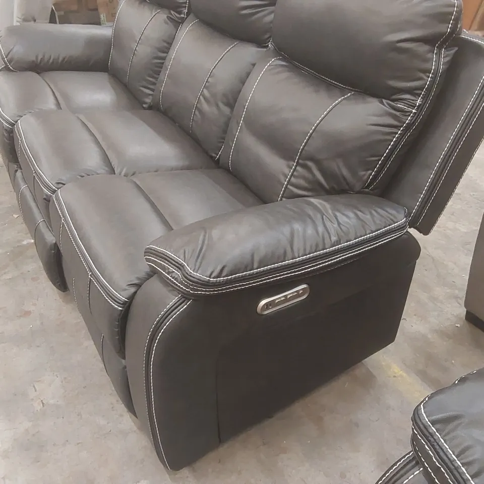 VINSON ELECTRIC RECLINER 3 SEATER SOFA AIR LEATHER WITH BUILT-IN PLUGS & USB-C CHARGING