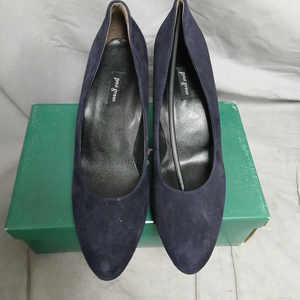 PAUL GREEN NAVY SUEDE HIGH HEEL COURT SHOES – UK 7