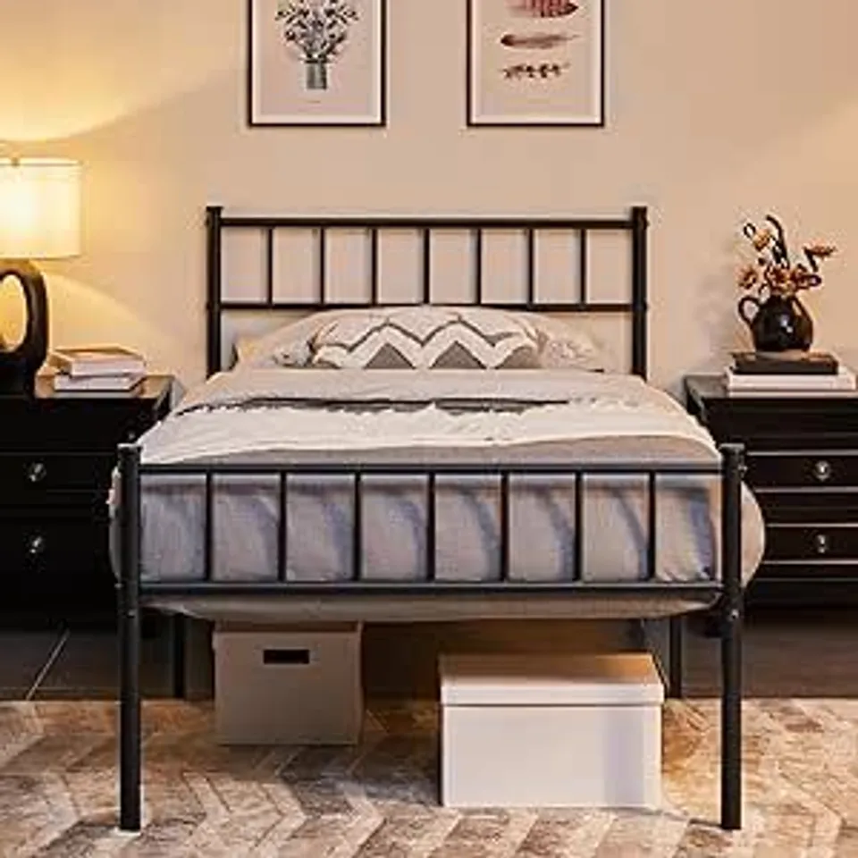 BOXED YAHEETECH SINGLE IRON BED FRAME - BLACK (1 BOX)