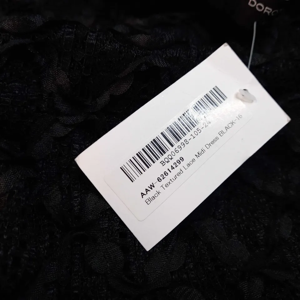 DOROTHY PERKINS BLACK TEXTURED LACE MIDI DRESS - SIZE 16