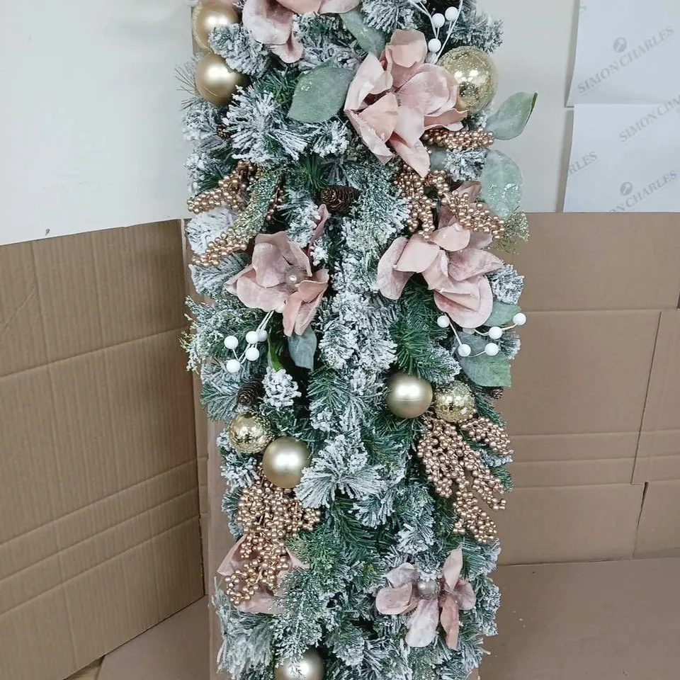 BOXED FROSTED ROSE SWAG CHRISTMAS GARLAND 