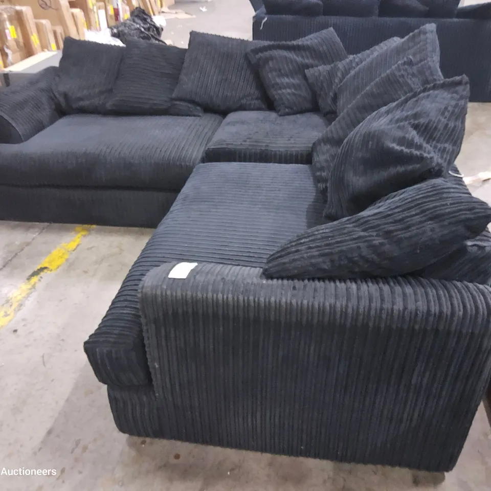DESIGNER CORNER SOFA WITH SCATTER CUSHIONS BLACK JUMBO CHORD