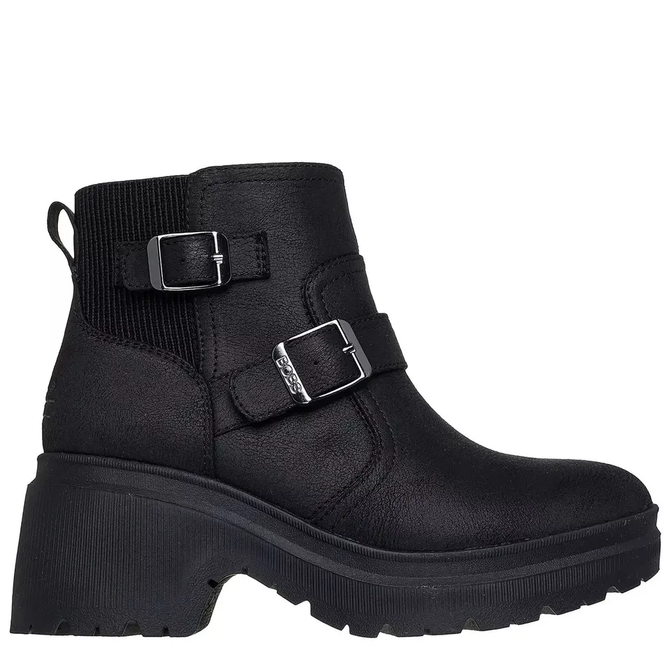 BOXED PAIR OF SKECHERS BOBS TANGO RUSTIC ROAMER VEGAN LEATHER DOUBLE STRAP ZIPPERED BOOT - SIZE 7 