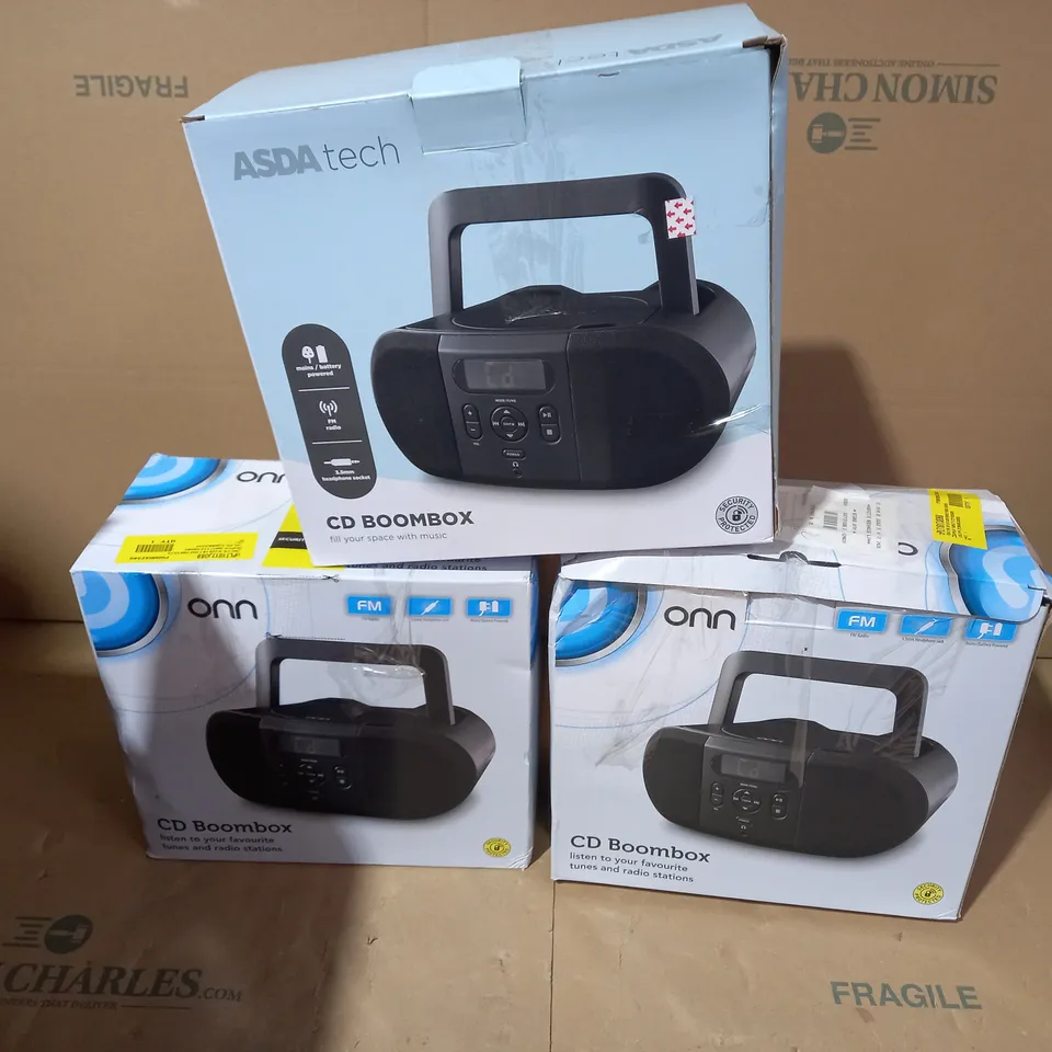 LOT OF 3 ASDATECH/ONN CD BOOMBOXES