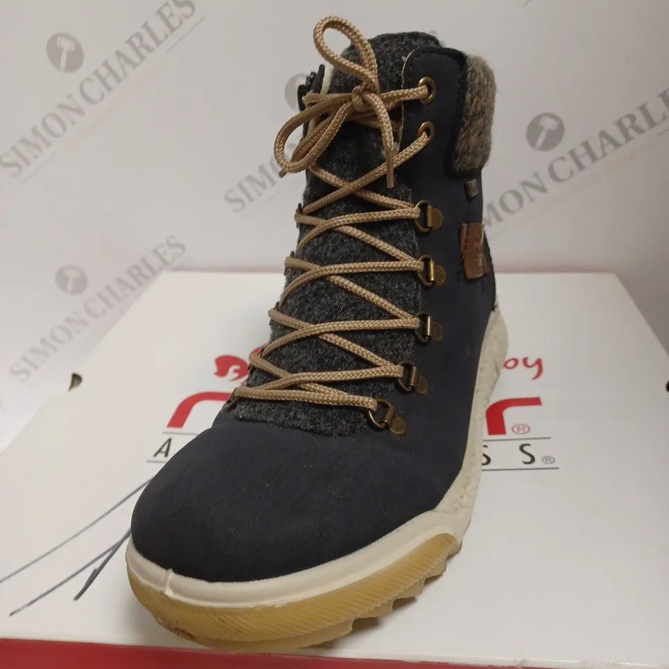 BOXED RIEKER LACE UP BOOTS, NAVY - SIZE 6