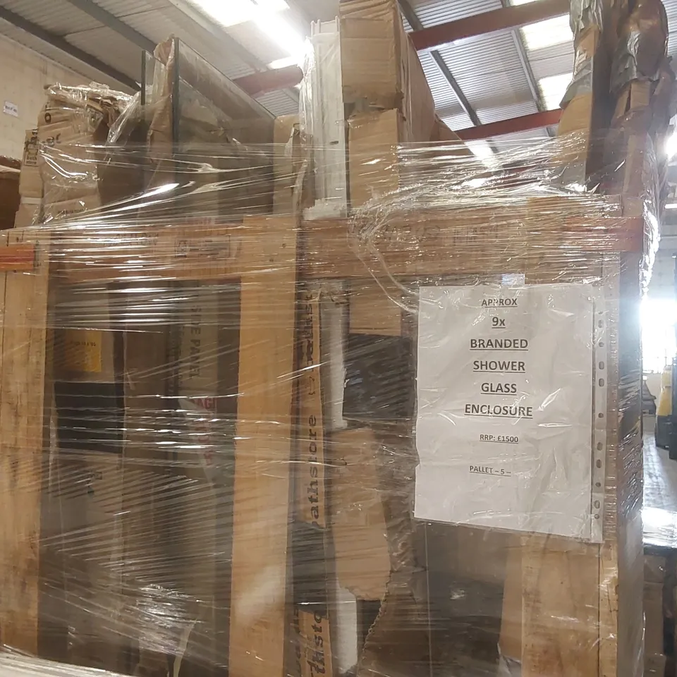 PALLET CONTAINING APPROXIMATELY 9x BRANDED GLASS SHOWER ENCLOSURES