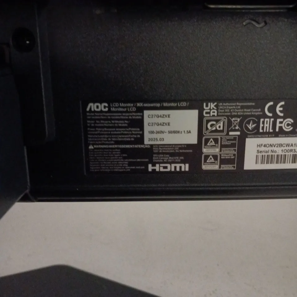 AOC 27-INCH LCD MONITOR – MODEL C27G4ZXE (HDMI)
