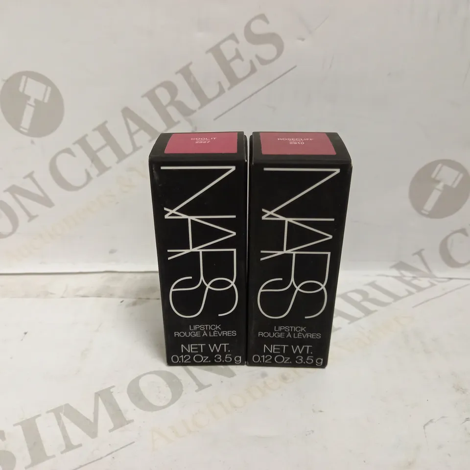 LOT OF 2 NARS LIPSTICKS IN SHADES; COOL IT SATIN 2927 & ROSECLIFF SATIN 2910
