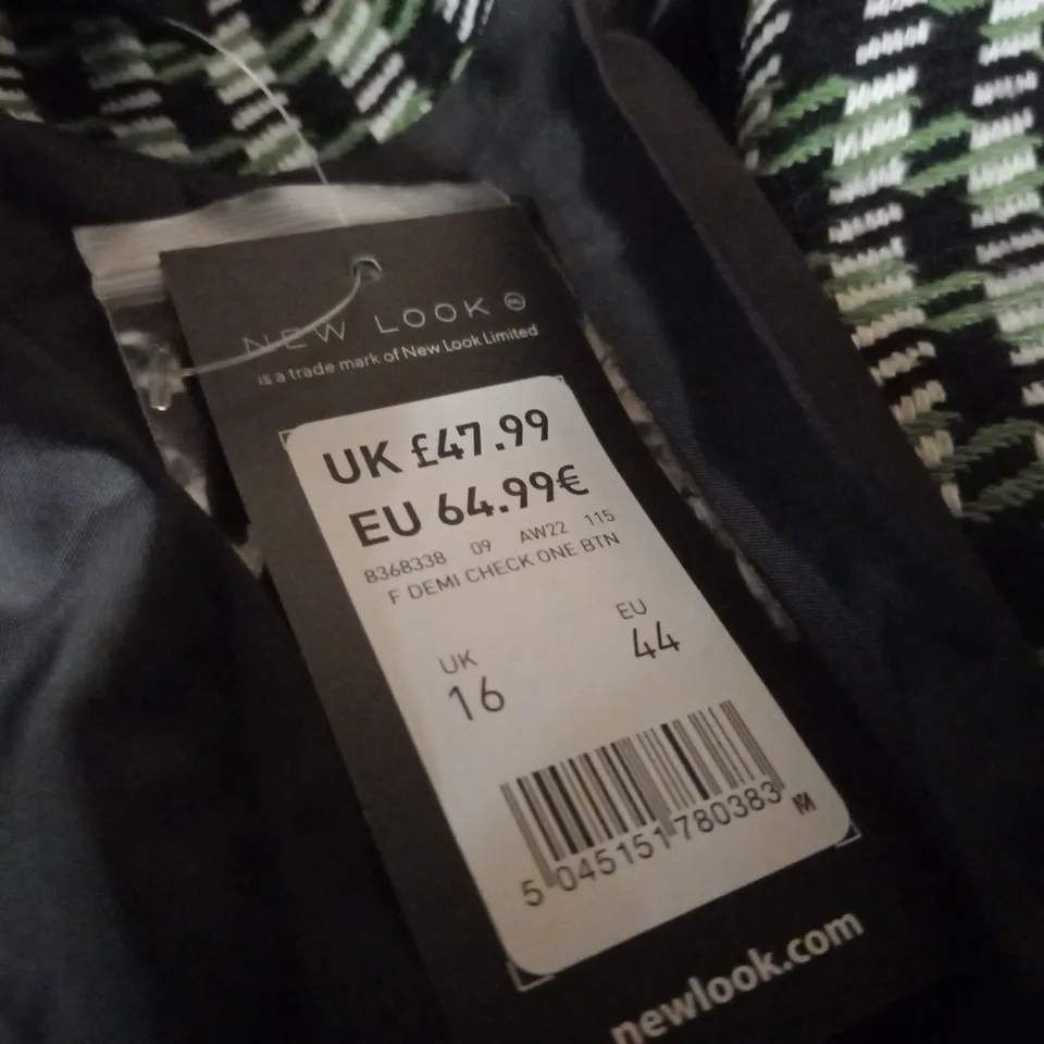 NEW LOOK GREEN CHECK BLAZER - UK 16