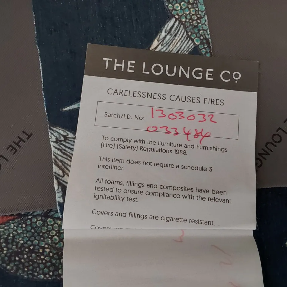 QUALITY BRITISH DESIGNER LOUNGE Co JOSHUA CHAIR PARADISE BIRD NAVY FABRIC 