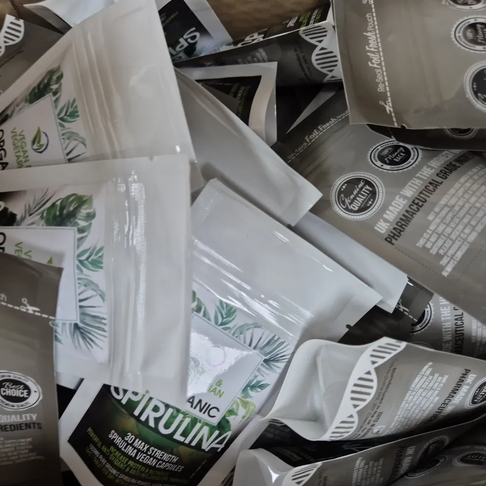 BOX OF APPROXIMATELY 55 PACKS OF CUTS-N-GAINS TABLETS - SPIRULINA (30 CAPSULES PER PACK)