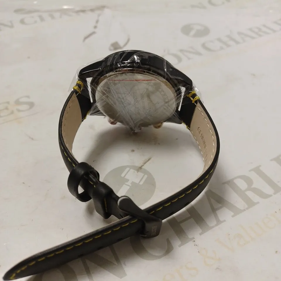 MEN’S RUCKSTUHL CHRONOGRAPH WATCH – MODEL R120 – BLACK MULTI-FUNCTION DIAL – BLACK GENUINE LEATHER STRAP – 3ATM WATER RESISTANT 