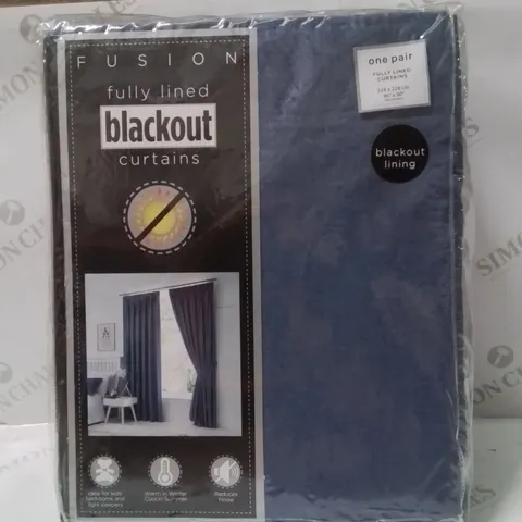 BRAND NEW FUSION FULLY LINED BLACKOUT EYELET CURTAINS 228 X 228CM -DENIM BLUE-