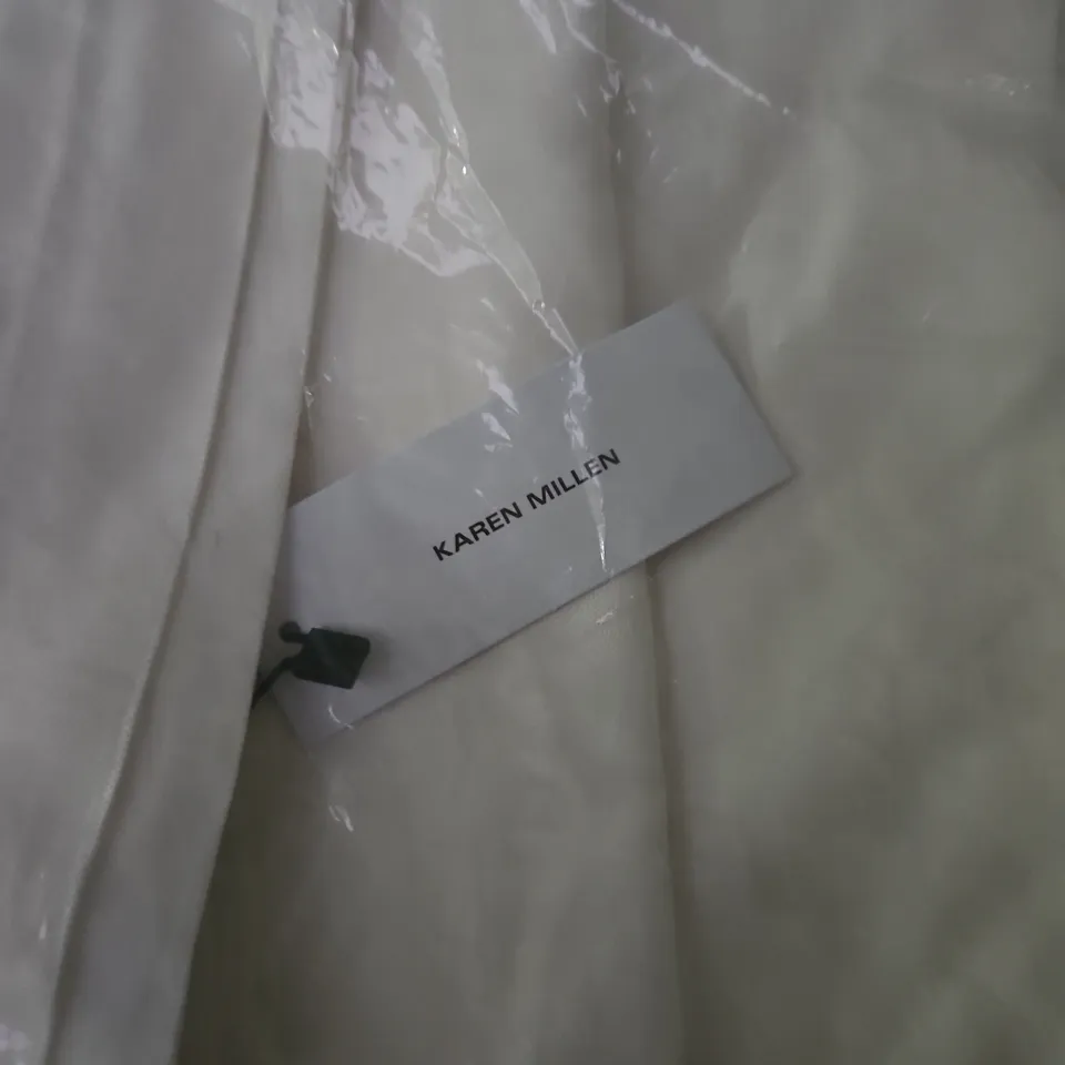 BAGGED KAREN MILLEN WOMEN'S WHITE PREMIUM VISCOSE-LINEN-WOOL BLEND STRAIGHT-LEG TROUSERS, UK 10