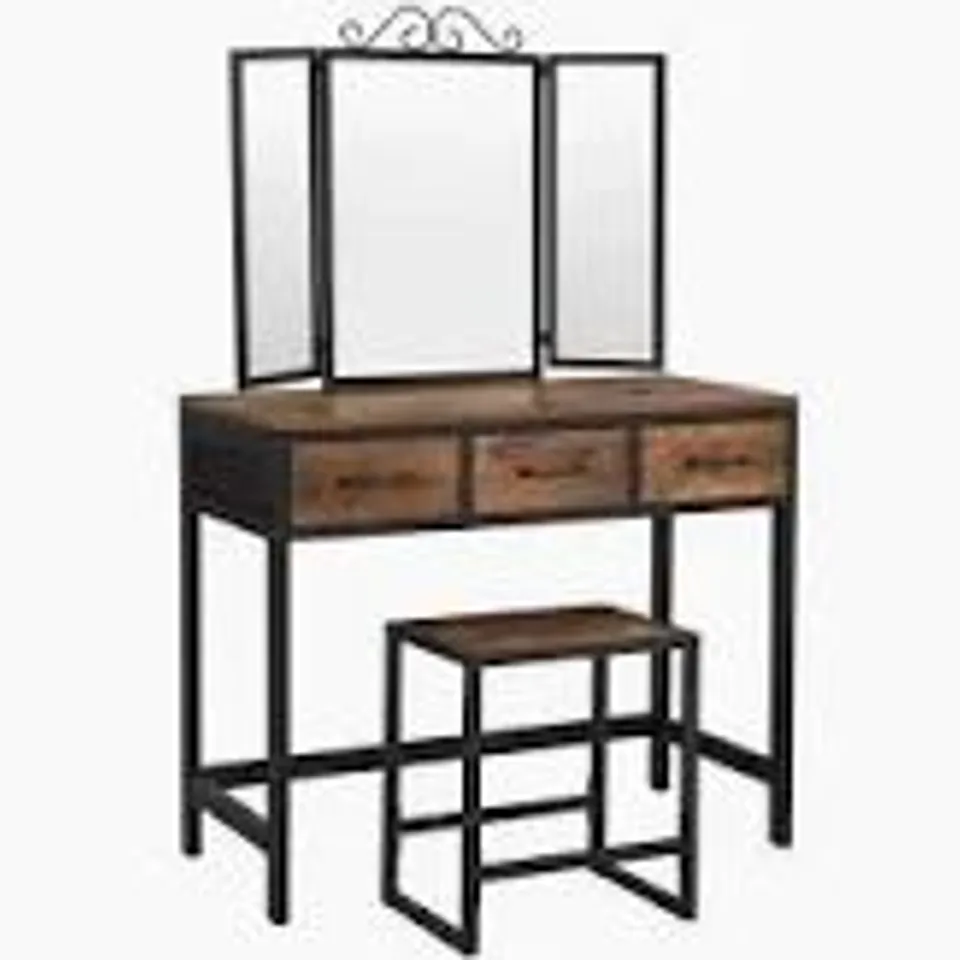 BOXED DRESSING TABLE, MAKEUP TABLE WITH MIRROR & STOOL  