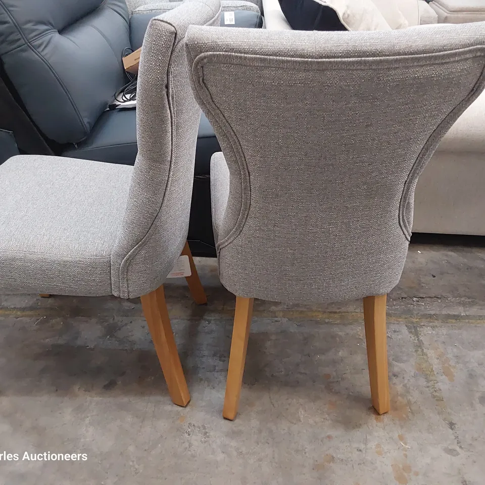 PAIR OF DESIGNER UPHOLSTERED BUTTONED BACK DINING GREY FABRIC 