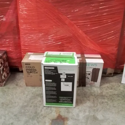 PALLET OF ASSORTED HOUSEHOLD GOODS AND PRODUCTS TO INCLUDE;COLD PRESS JUICER,PRESSURE WASHER,COFFEE MAKER 