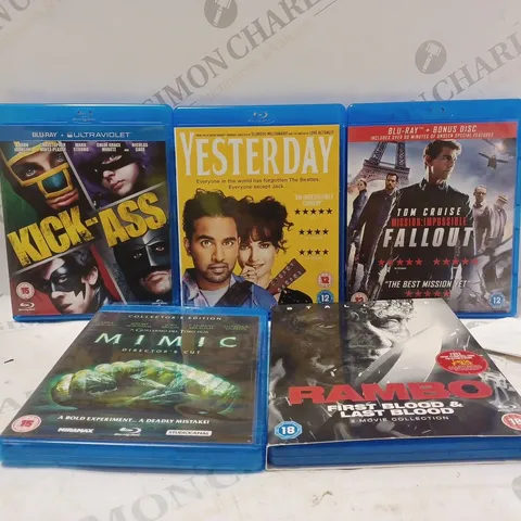 BOX OF APPROX 25 ASSORTED ITEMS TO INCLUDE - BLUE RAY KICK ASS - BLUE RAY TOM CRUISE FALLOUT - BLUERAY YESTERDAY DVD ECT