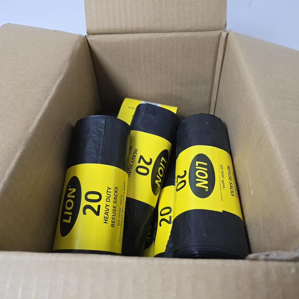 BOX OF APPROXIMATELY 9 X LIONS HEAVY DUTY REFUSE SACKS 20 PER ROLL