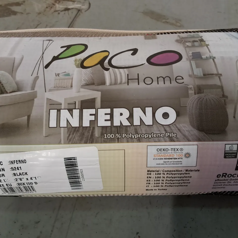BRAND NEW PACO INFERNO BLACK RUG - 80X150CM