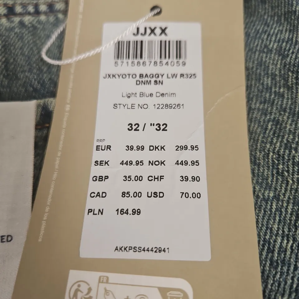 JACK & JONES GIRLS KYOTO BAGGY JEANS – LIGHT BLUE DENIM, SIZE 32/32