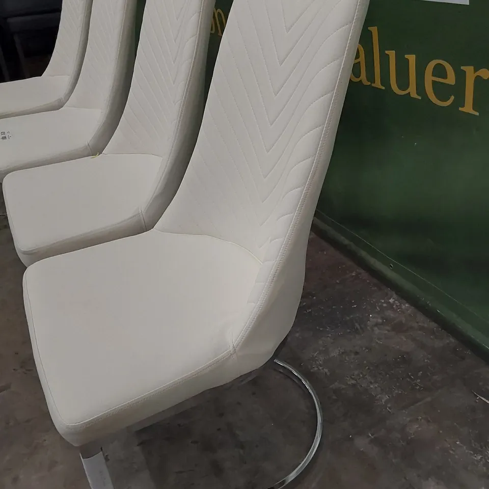 SET OF FOUR DESIGNER UPHOLSTERED CHEVRON BACK DINING CHAIRS WHITE PU