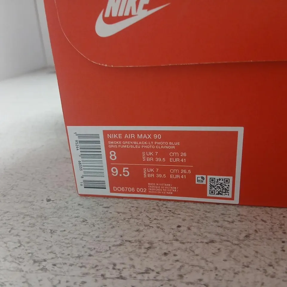 NIKE AIR MAX 90 SHOES – MEN’S, GREY/PHOTO BLUE (UK7 / US8) – BOXED